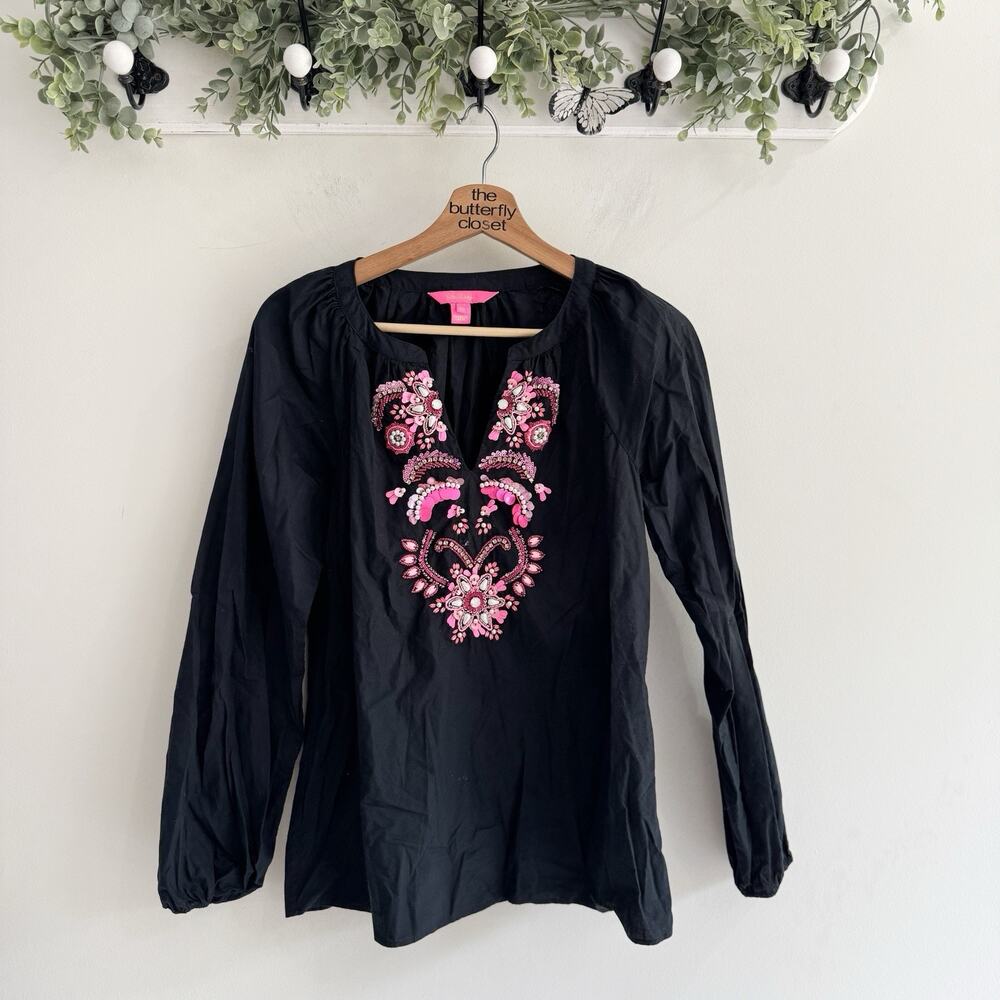 Lilly Pulitzer "Iva" tunic Pink Sequined Beaded blouse XS #cp beach resort cruis